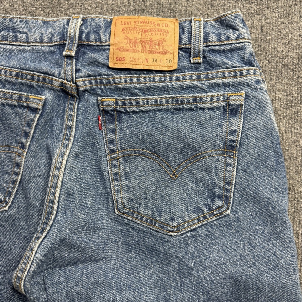 Levis 505 Straight Leg Jeans Mens 34x30 Blue Regular Fit Denim - Picture 3 of 8